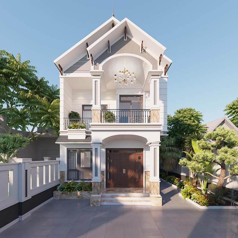 Mẫu nhà 1 trệt 1 lầu 5x15m đẹp, thanh thoát với thiết kế mái Thái