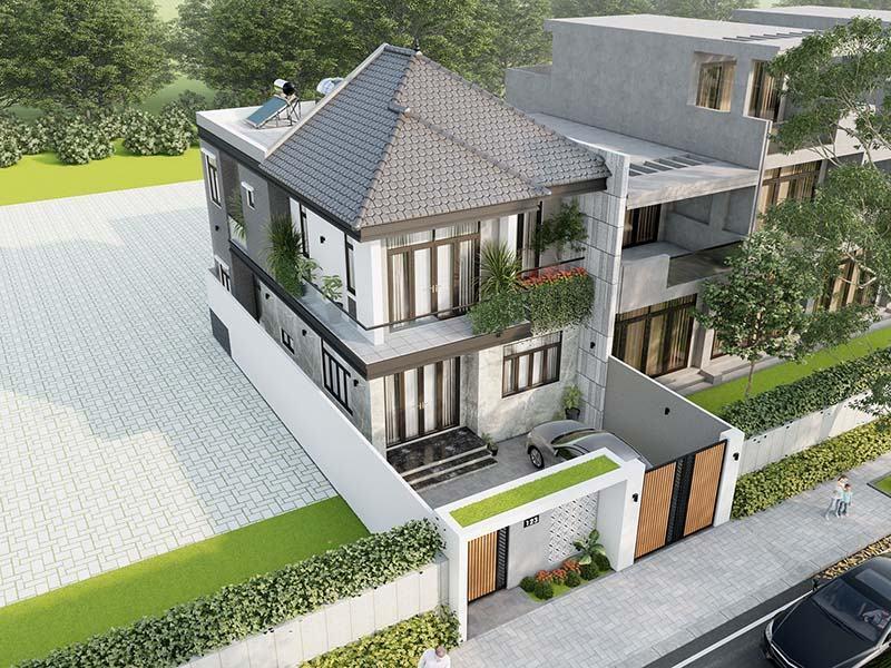 Mẫu nhà 1 trệt 1 lầu 4 phòng ngủ tiện nghi với thiết kế mái Nhật hiện đại