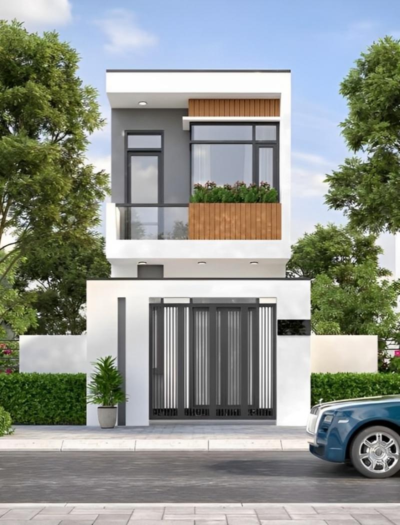 Mẫu nhà 1 trệt 1 lầu mái bằng đơn giản, tiện nghi 