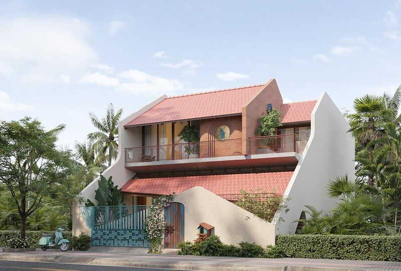 Mẫu nhà 1 trệt 1 lầu mái ngói đỏ nổi bật, thiết kế hiện đại, sang trọng