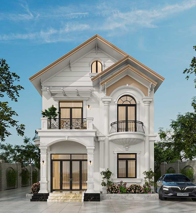 Mẫu nhà 1 trệt 1 lầu phong cách tân cổ điển sang trọng với thiết kế mái Thái