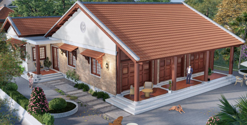 Mẫu nhà 3 gian mái ngói đẹp, hiện đại, tạo cảm giác bền vững và ấm cúng