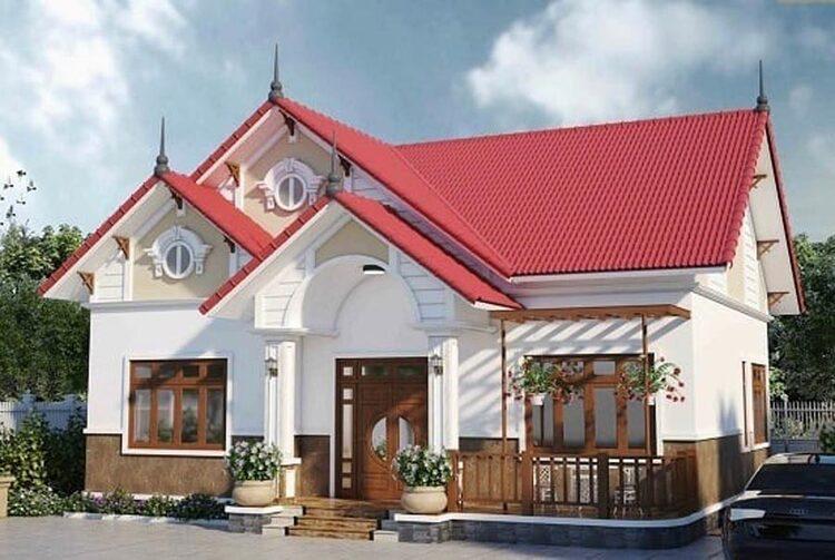 Mẫu nhà cấp 4 4 phòng ngủ 400 triệu mái Thái kết hợp ngói đỏ làm nổi bật cho căn nhà