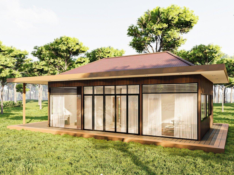 Xu hướng thiết kế nhà lắp ghép 2 phòng ngủ kết hợp thiên nhiên sân vườn xanh mát