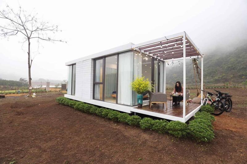 Mẫu nhà lắp ghép 2 phòng ngủ mái bằng đẹp, tối giản