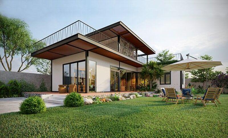 Nhà lắp ghép 500 triệu 2 tầng đẹp, thoáng đãng với khu vườn rộng rãi