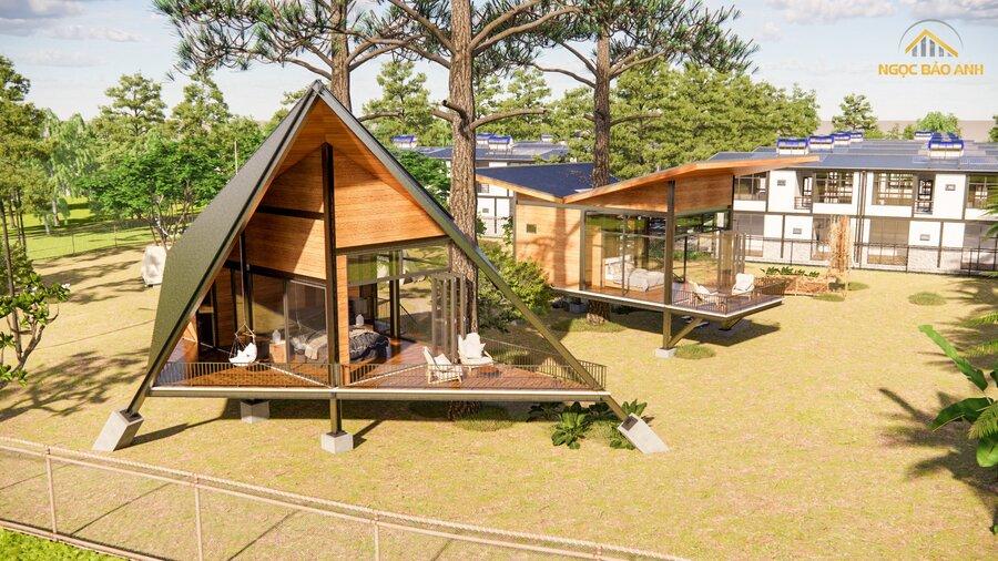 Mẫu nhà lắp ghép kiểu Bungalow ấm cúng, mộc mạc, gần gũi với thiên nhiên