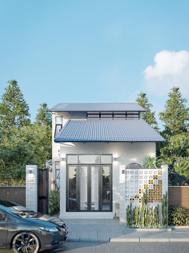 Mẫu nhà ống cấp 4 đơn giản hiện đại, thoáng mát, hài hòa với thiên nhiên