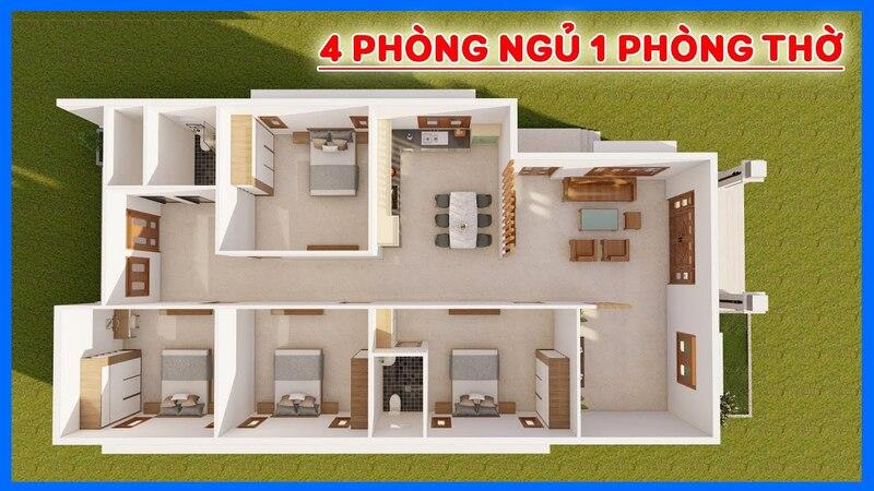 Mẫu nhà ống cấp 4 đẹp có 4 phòng ngủ rộng rãi, tối ưu không gian sống