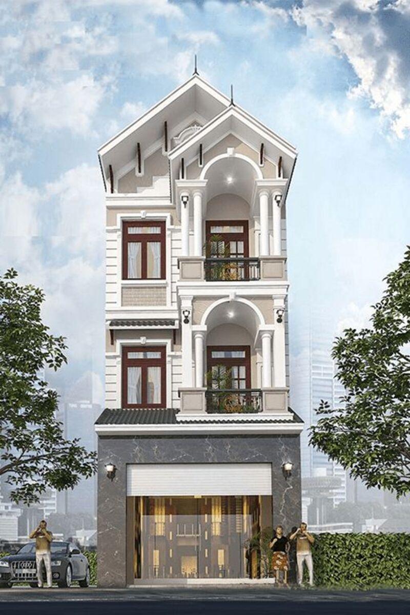 Mẫu nhà ống tân cổ điển 3 tầng mái Thái không chỉ ghi điểm về thẩm mỹ mà còn đảm bảo công năng sử dụng