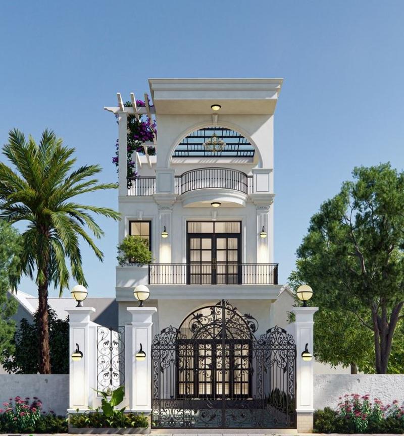 Mẫu nhà ống tân cổ điển 3 tầng mái bằng mang đến vẻ đẹp hiện đại, tinh tế với đường nét tối giản