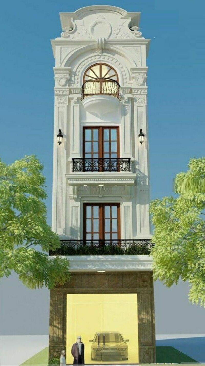 Mẫu nhà ống 3 tầng tân cổ điển có gara ô tô mang lại vẻ ngoài sang trọng