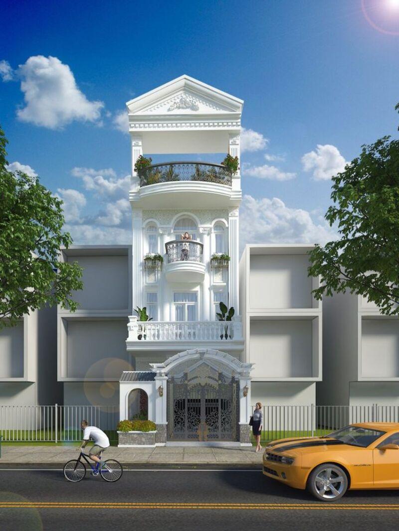 Mẫu nhà ống tân cổ điển 3 tầng 1 tum tôn lên vẻ đẹp kiến trúc sang trọng và tinh tế
