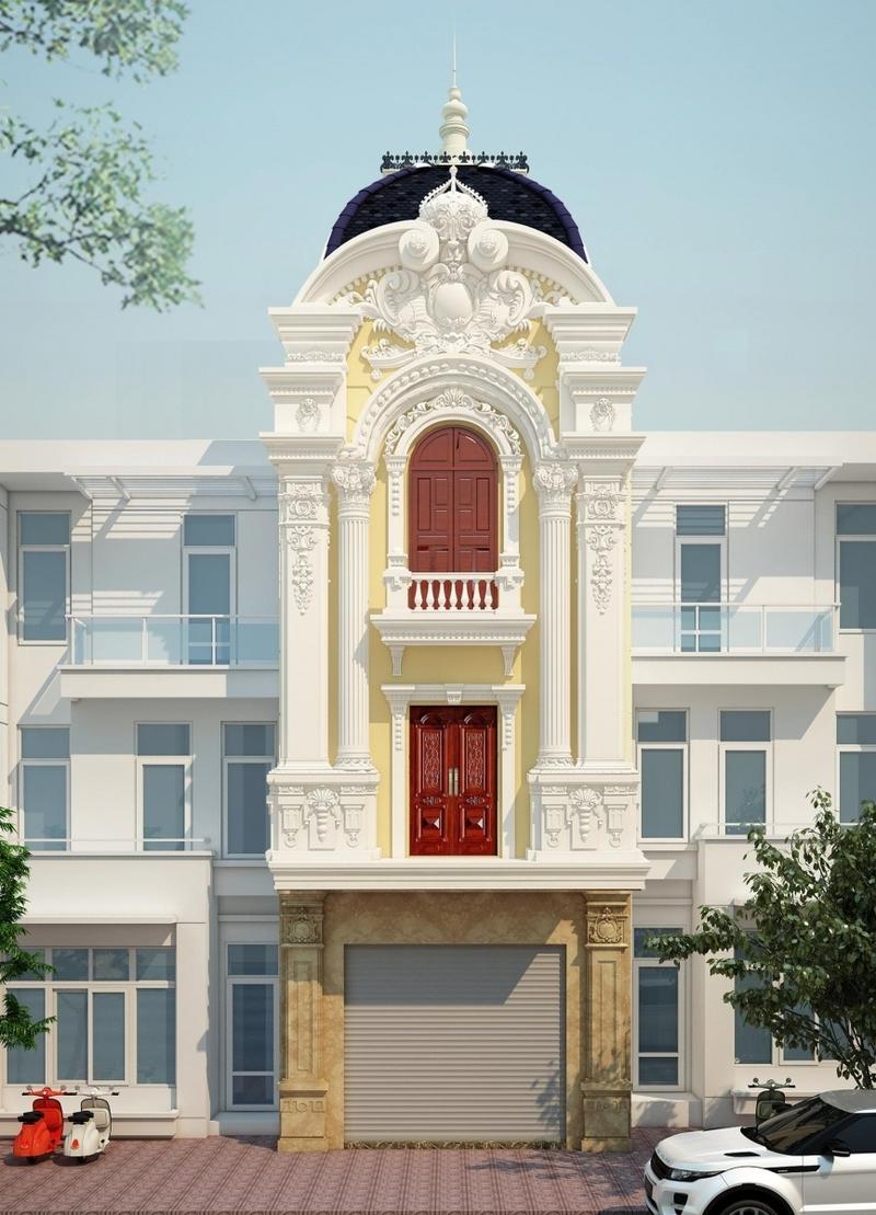 Nhà ống tân cổ điển 3 tầng với màu sắc trang nhã và đường nét hoa văn cầu kỳ