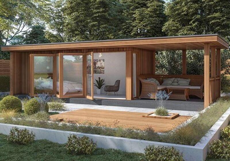 Mẫu nhà tiền chế 2 phòng ngủ làm bằng gỗ đẹp, ấm cúng