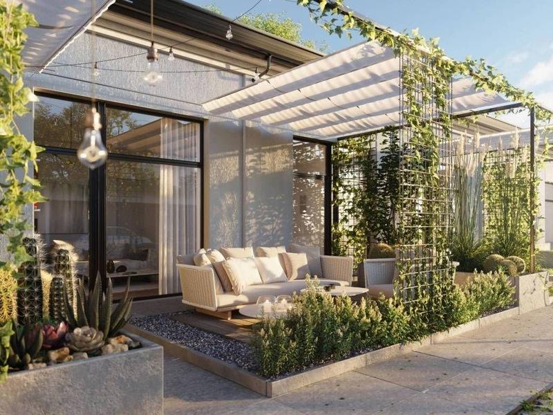 Mẫu nhà tiền chế 2 phòng ngủ có sân thượng không gian mở, đón ánh nắng tự nhiên