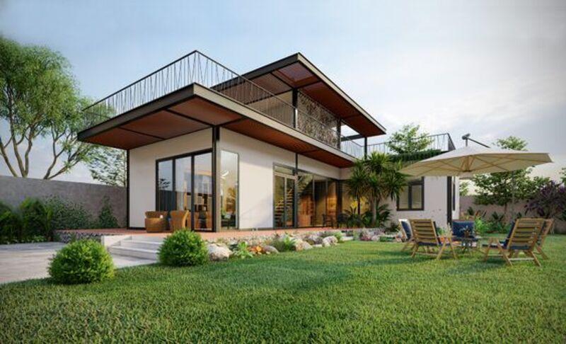 Mẫu nhà cấp 4 chữ L tiền chế tận dụng diện tích đất để tạo khoảng sân thoáng mát