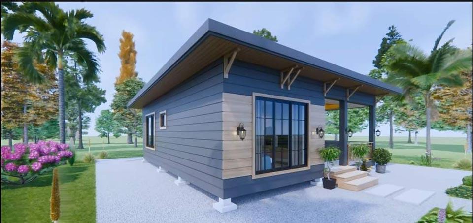 Mẫu nhà tiền chế nhỏ đẹp mộc mạc, đơn giản nhưng tiện nghi cho gia đình 1-3 người