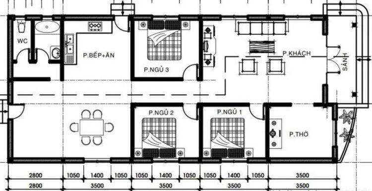 Bản vẽ nhà cấp 4 mặt tiền 6m đơn giản, bố trí hợp lý