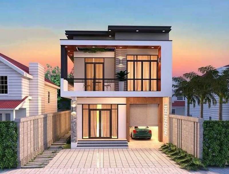 Mẫu xây nhà 1 trệt 1 lầu 300 triệu có ban công thoáng mát