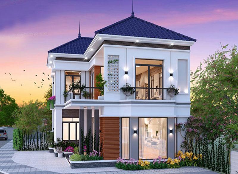 Mẫu nhà 2 tầng 4 phòng ngủ dưới 1 tỷ chữ L đẹp, hiện đại với kiểu dáng mái Nhật