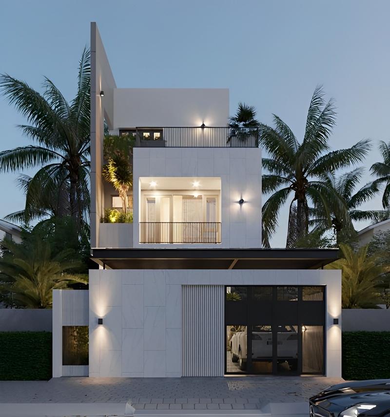 Mẫu nhà 2 tầng 4 phòng ngủ dưới 1 tỷ phong cách hiện đại, tối giản với gam trắng chủ đạo