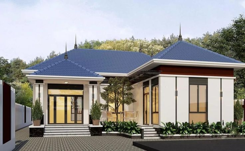 Mẫu nhà cấp 4 chữ L đẹp nông thôn có sân vườn rộng thoáng 