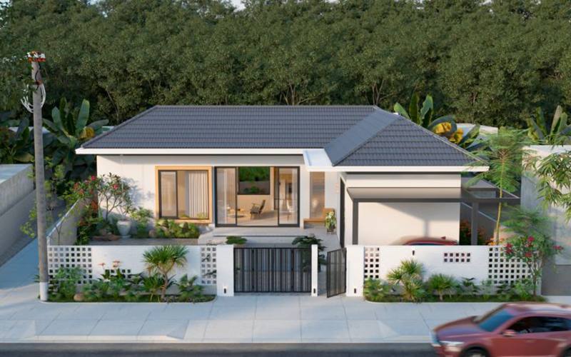 Mẫu nhà đẹp cấp 4 chữ L hiện đại, tối ưu diện tích