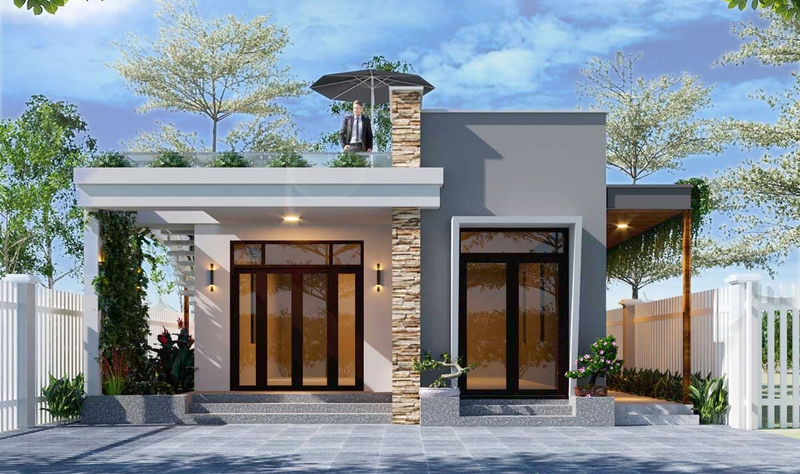 Mẫu nhà cấp 4 đẹp giá rẻ 100 triệu thiết kế hiện đại, không gian mở 