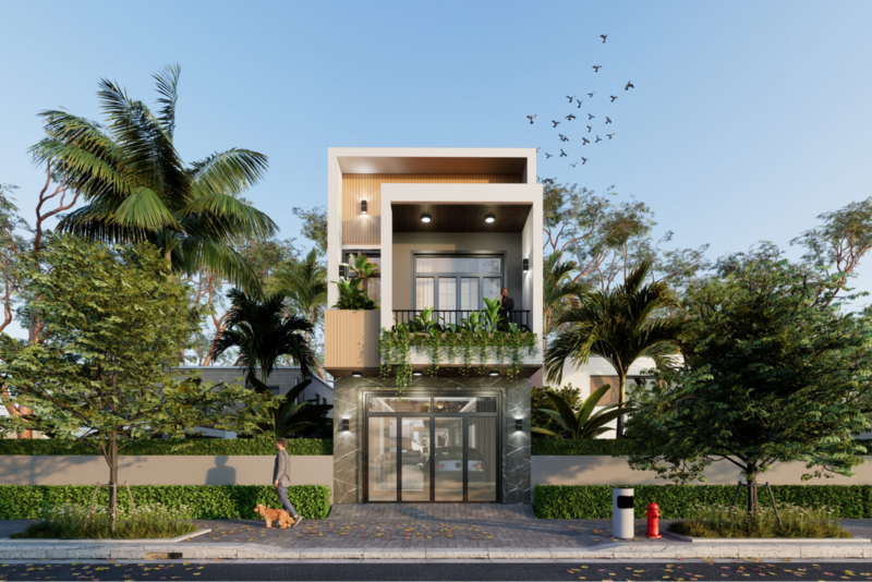 Mẫu nhà đẹp dạng ống 2 tầng thiết kế đơn giản, được ưa chuộng