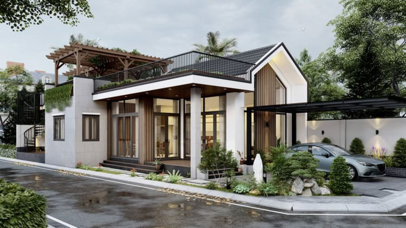 Mẫu thiết kế biệt thự mini đẹp kết hợp sân vườn thoáng mát 