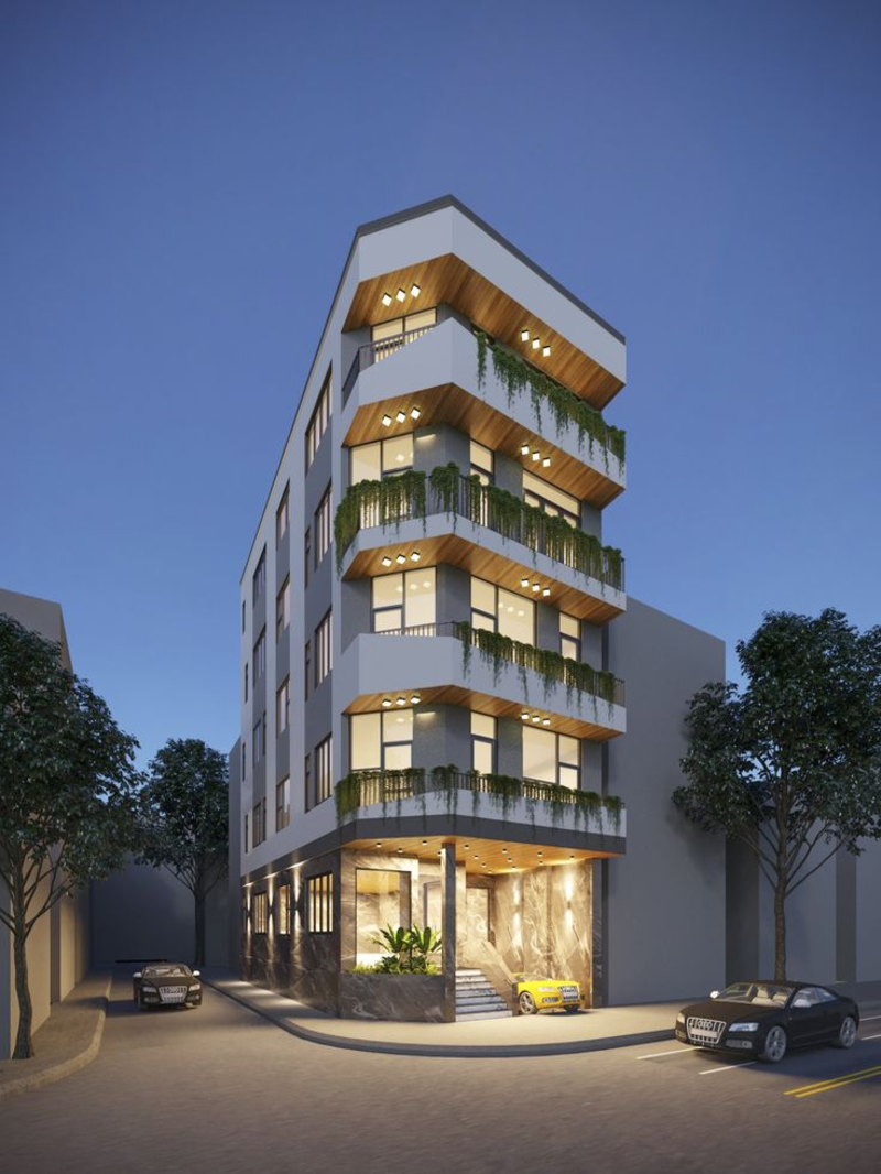 Mẫu thiết kế tòa nhà văn phòng đẹp 2 mặt tiền 100m2