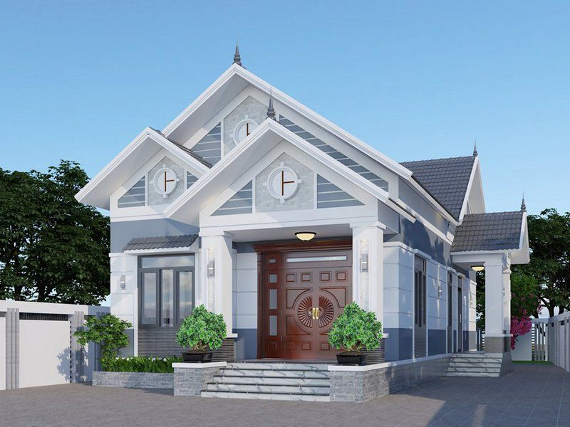 Phối cảnh ngoại thất thiết kế nhà đẹp mái Thái cấp 4