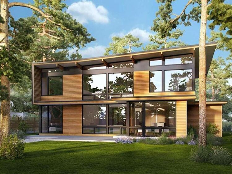 Mẫu nhà lắp ghép 200 triệu đẹp, sang trọng với tấm xi măng giả gỗ ốp tường ngoài trời