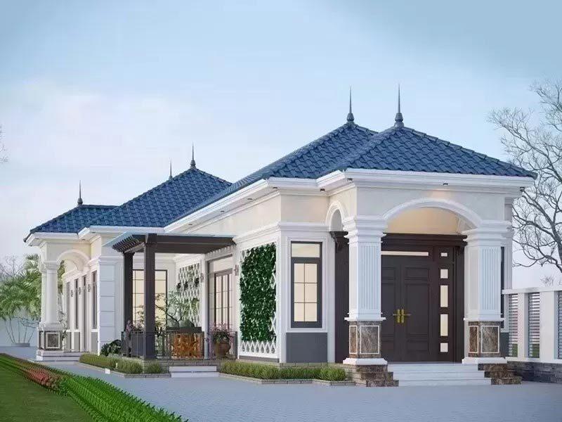 Mẫu nhà 1 tầng mái Nhật với sân vườn rộng rãi