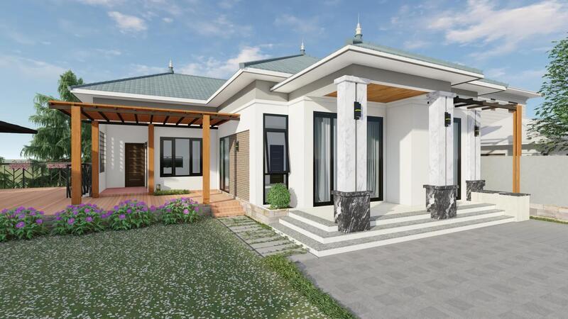 Ngôi nhà mái Nhật 1 tầng 13m x 12m có thiết kế hiện đại, đầy đủ tiện nghi