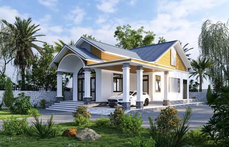 Mẫu nhà mái Nhật 1 tầng ngang 7m