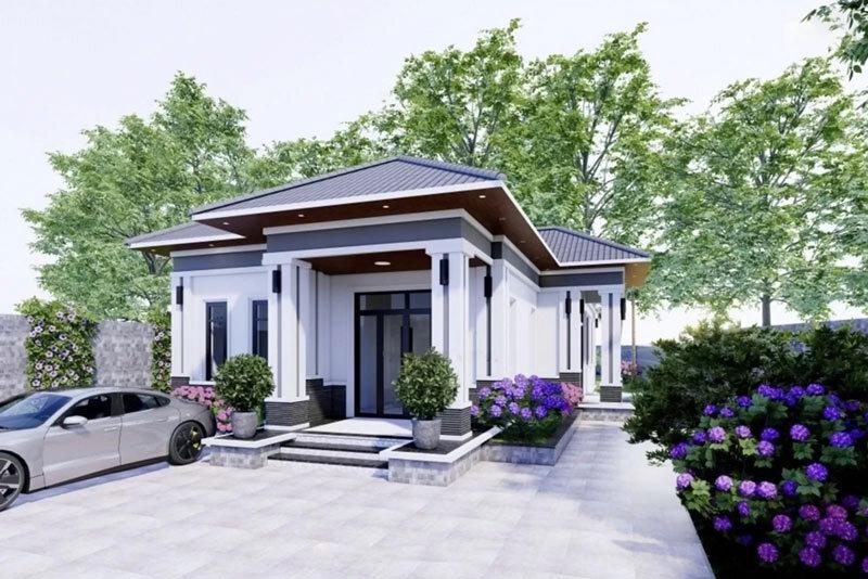 Mẫu nhà mái Nhật 1 tầng chữ L đẹp, thoáng đãng, tối ưu diện tích