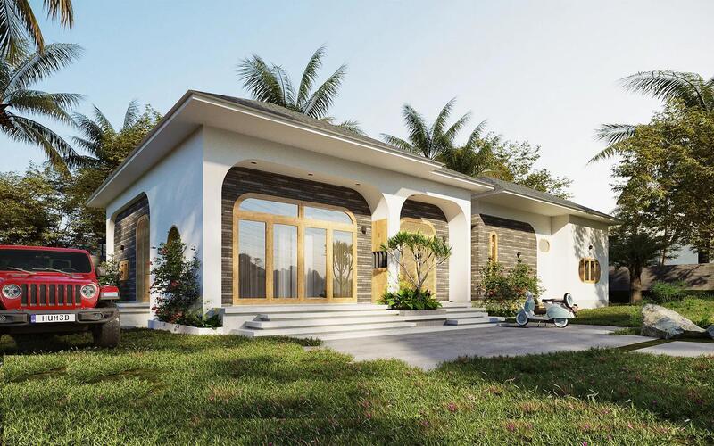 Mẫu nhà mái Nhật 1 tầng 2 mặt tiền