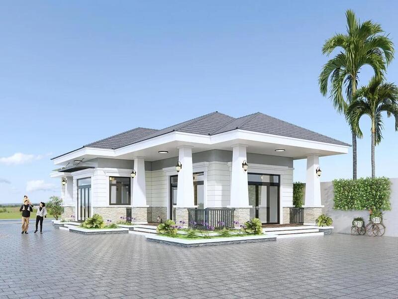 Mẫu nhà mái Nhật 1 tầng 2 phòng ngủ đơn giản