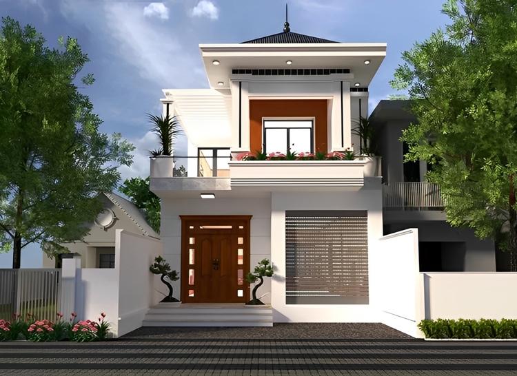Mẫu nhà mái Nhật 2 tầng 6m đẹp, trang nhã với tone trắng chủ đạo