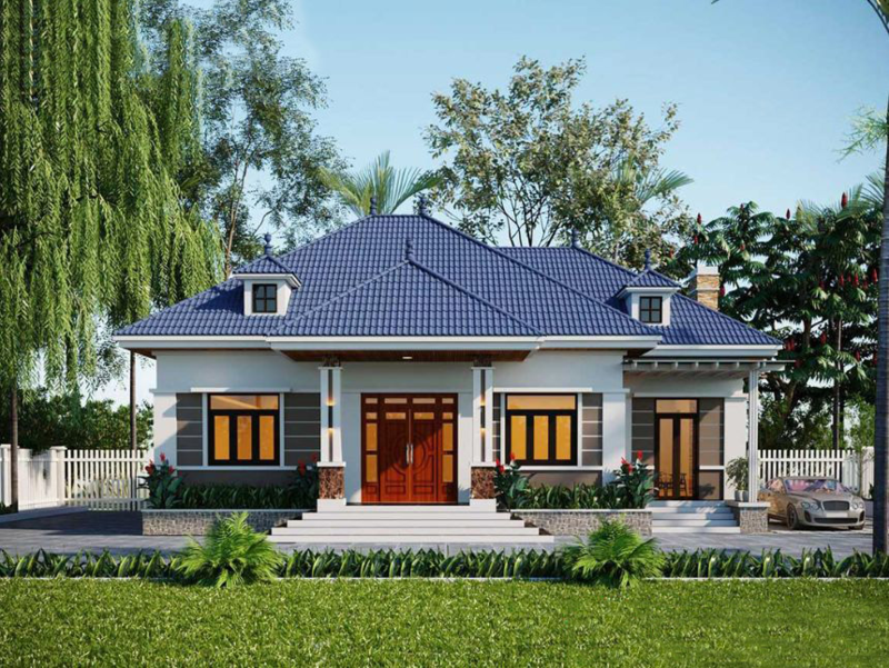 Mẫu nhà mái Nhật 1 tầng có sân vườn đẹp, hài hòa với thiên nhiên xung quanh