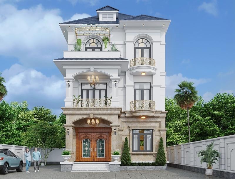 Mẫu nhà mái Nhật 3 tầng đẳng cấp, nổi bật với thiết kế tân cổ điển