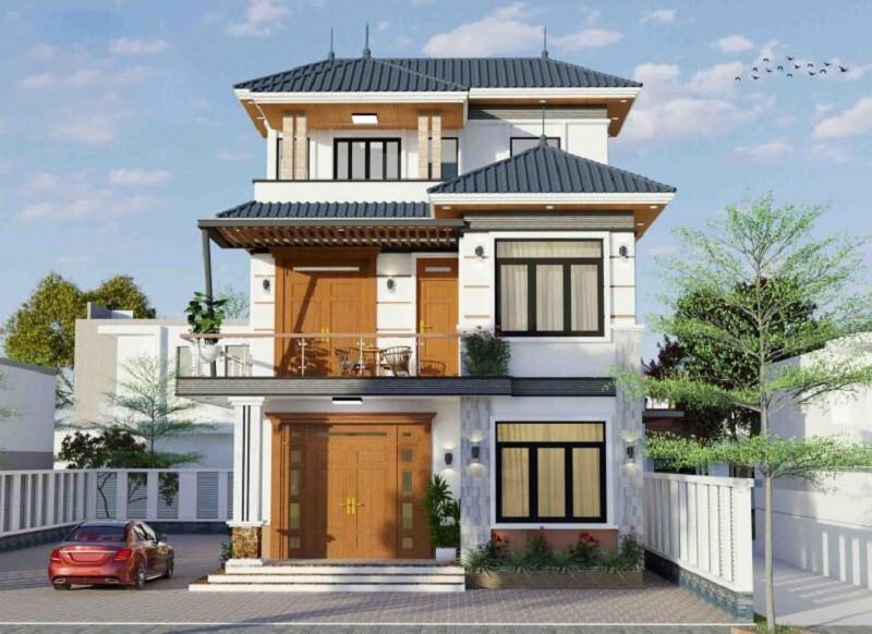 Mẫu nhà mái Nhật 3 tầng đẹp, thiết kế thanh lịch, thoáng đãng
