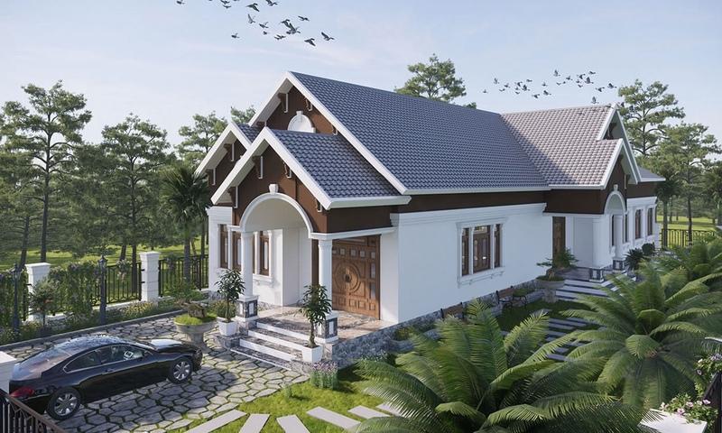 Mẫu nhà mái Thái chữ L đơn giản mà tinh tế, hài hòa với thiên nhiên