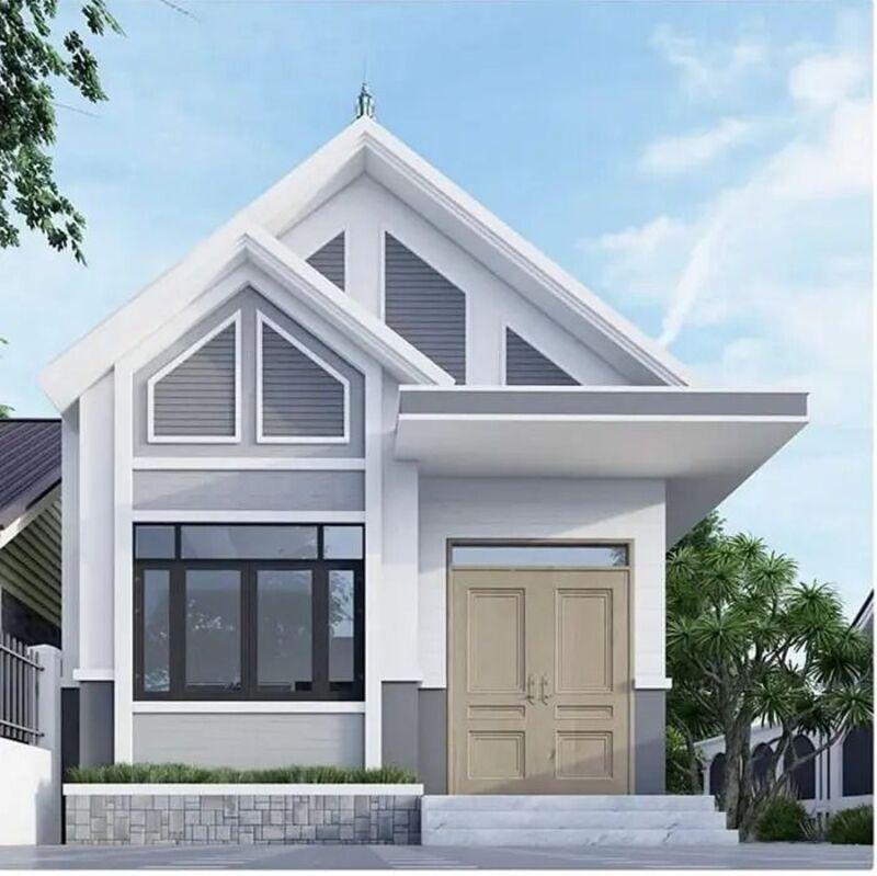 Mẫu nhà ống cấp 4 đẹp mái ngói chữ A hài hòa với cảnh quan nông thôn