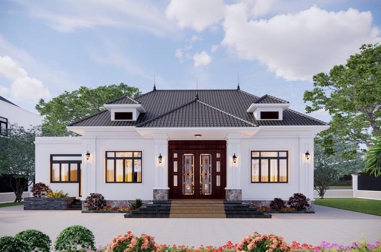 Mẫu nhà mái Nhật hiện đại với khu vườn nhỏ xanh mát