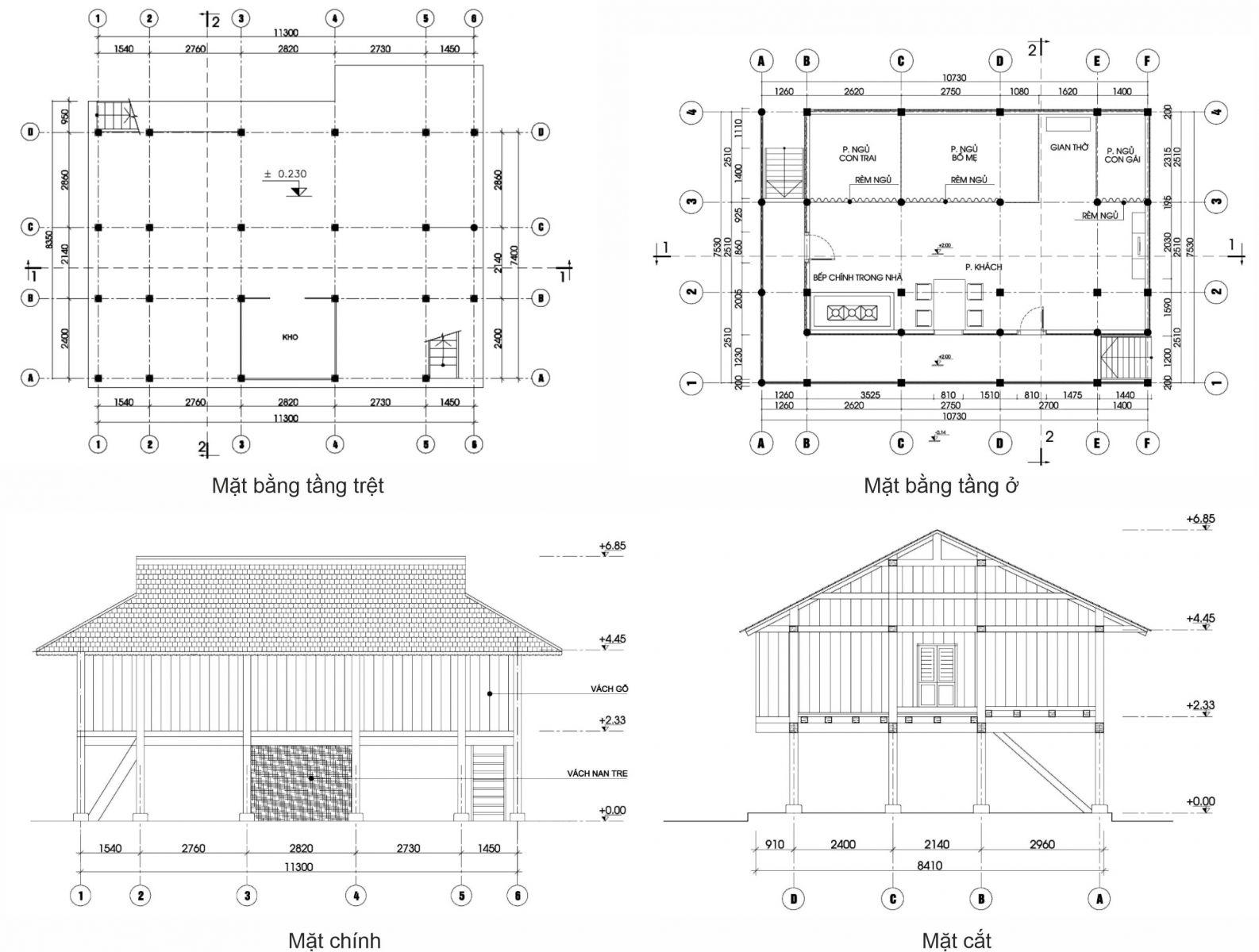 Mẫu bản vẽ thiết kế nhà sàn bê tông đầy đủ công năng
