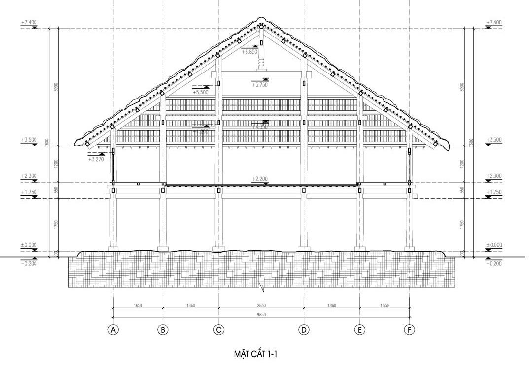 Mẫu bản vẽ thiết kế nhà sàn bê tông đẹp, chi tiết