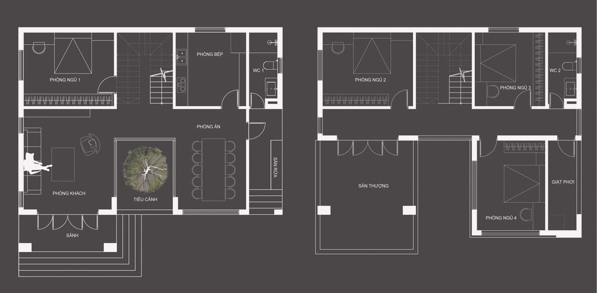 Bản vẽ nhà chữ U 2 tầng đẹp, bố cục cân đối đầy cuốn hút 